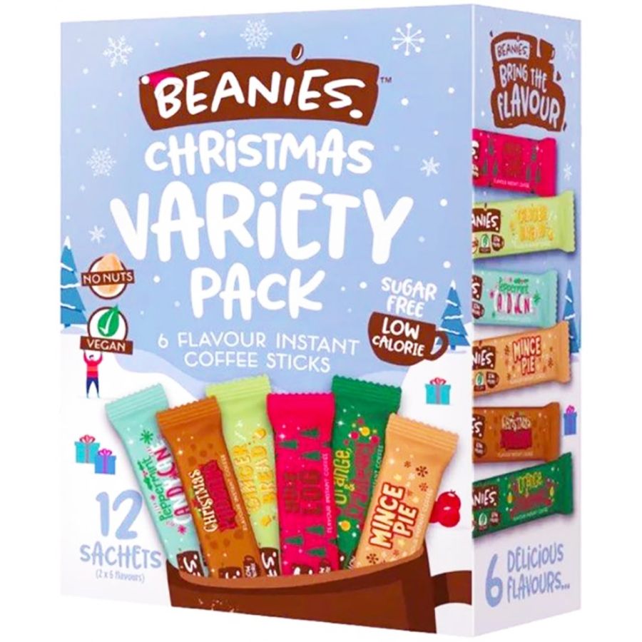 Beanies Christmas Variety Pack smagsat instant kaffe, 12 portionspakker