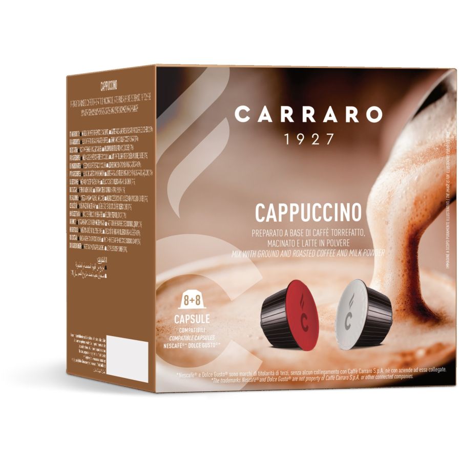 Carraro 1927 Cappuccino Dolce Gusto® Compatible Coffee Capsules, 8+8 pcs