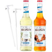 Monin sukkerfri Vanille 700 ml + sukkerfri Caramel 700 ml + 2 stk. Monin siruppumper